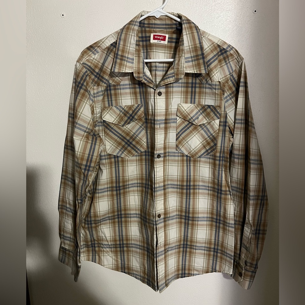 WRANGLER Classic Western Plaid Casual Button Down Long Sleeve Shirt Men's Size L